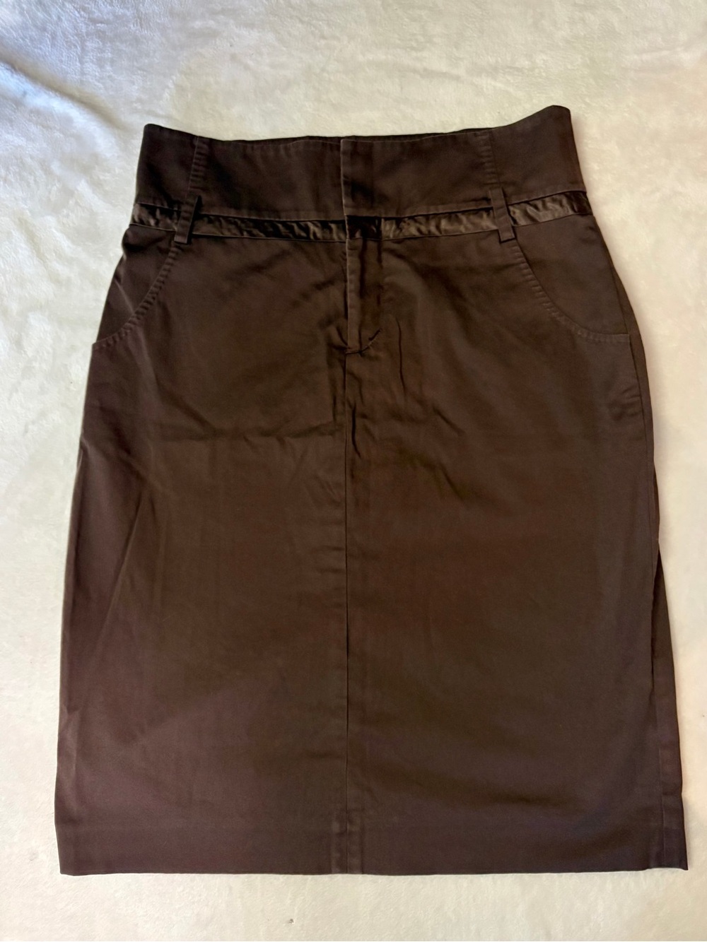 Vintage Classic High-Waist pocketed  Brown Pencil Skirt